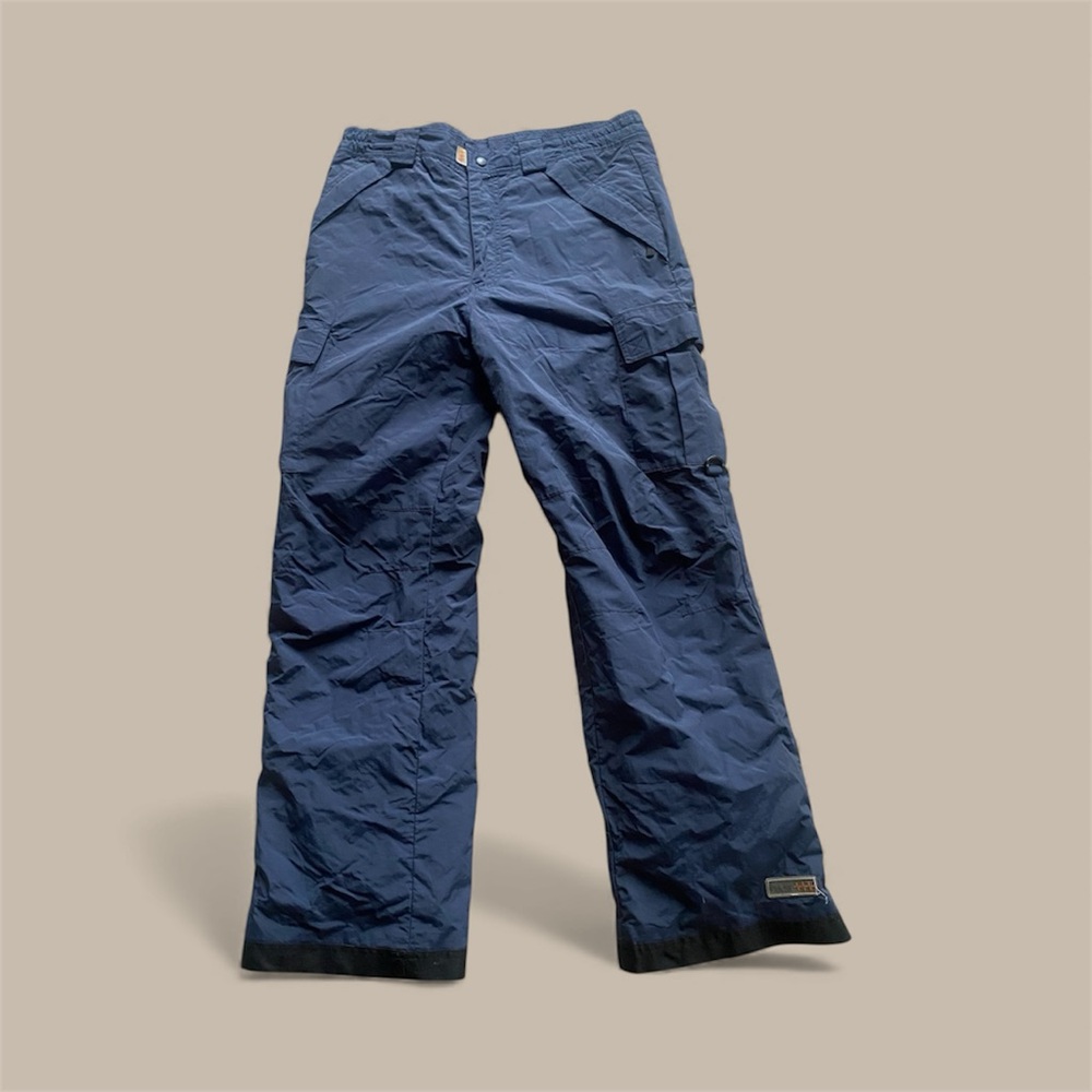 Vtg Pulse‎ Ski Snow Board Pants Men L 34x31 Nylon Navy Blue Winter Outdoor Retro